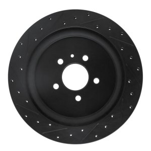 Ford Mustang Brake Rotor (1) - Rear Right - R1 Concepts - Drilled & Slotted - Black - `13-`14